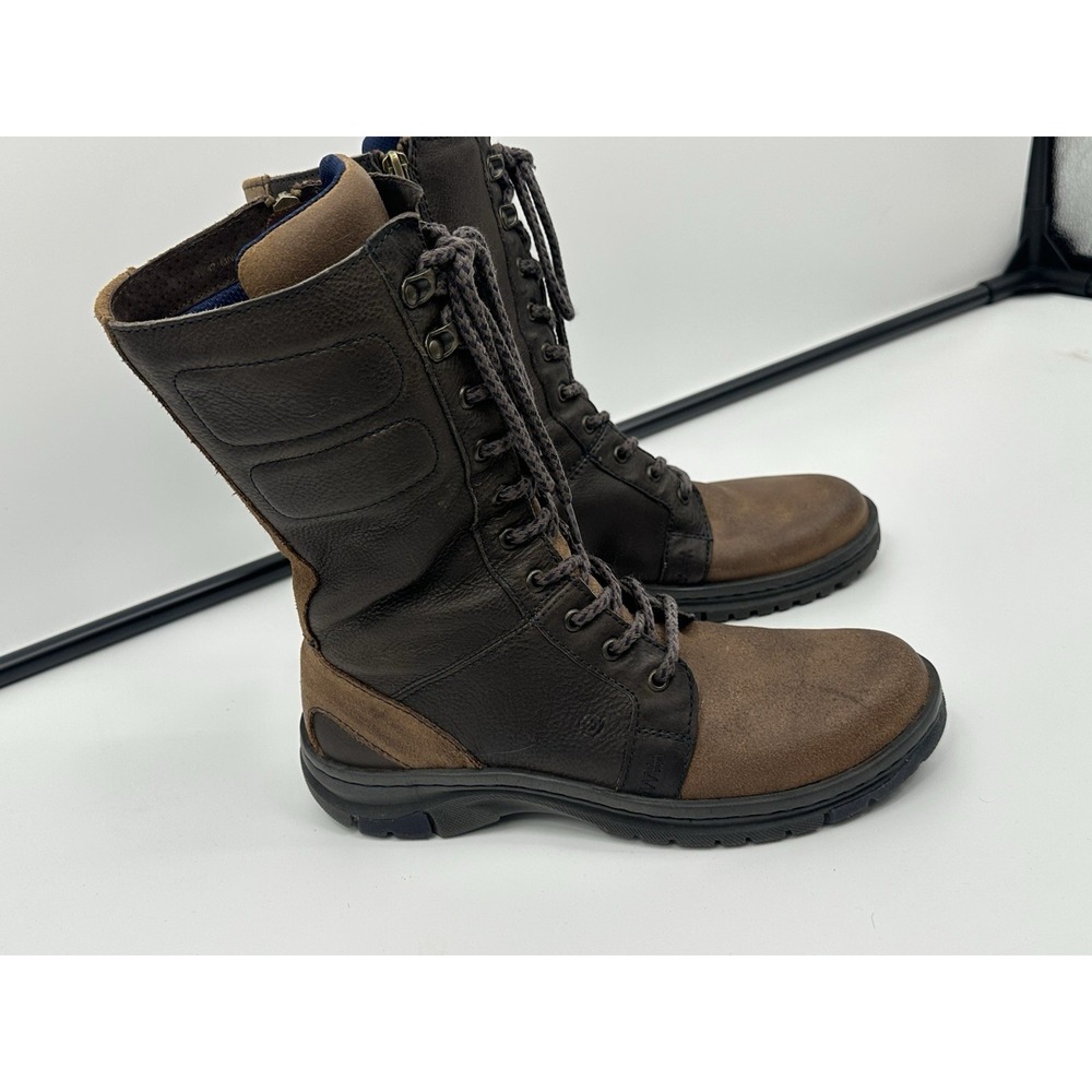 Born Brown Tall Combat Boot Lace Zip Up Leather Boots Women's Size 10 - Picture 2 of 9